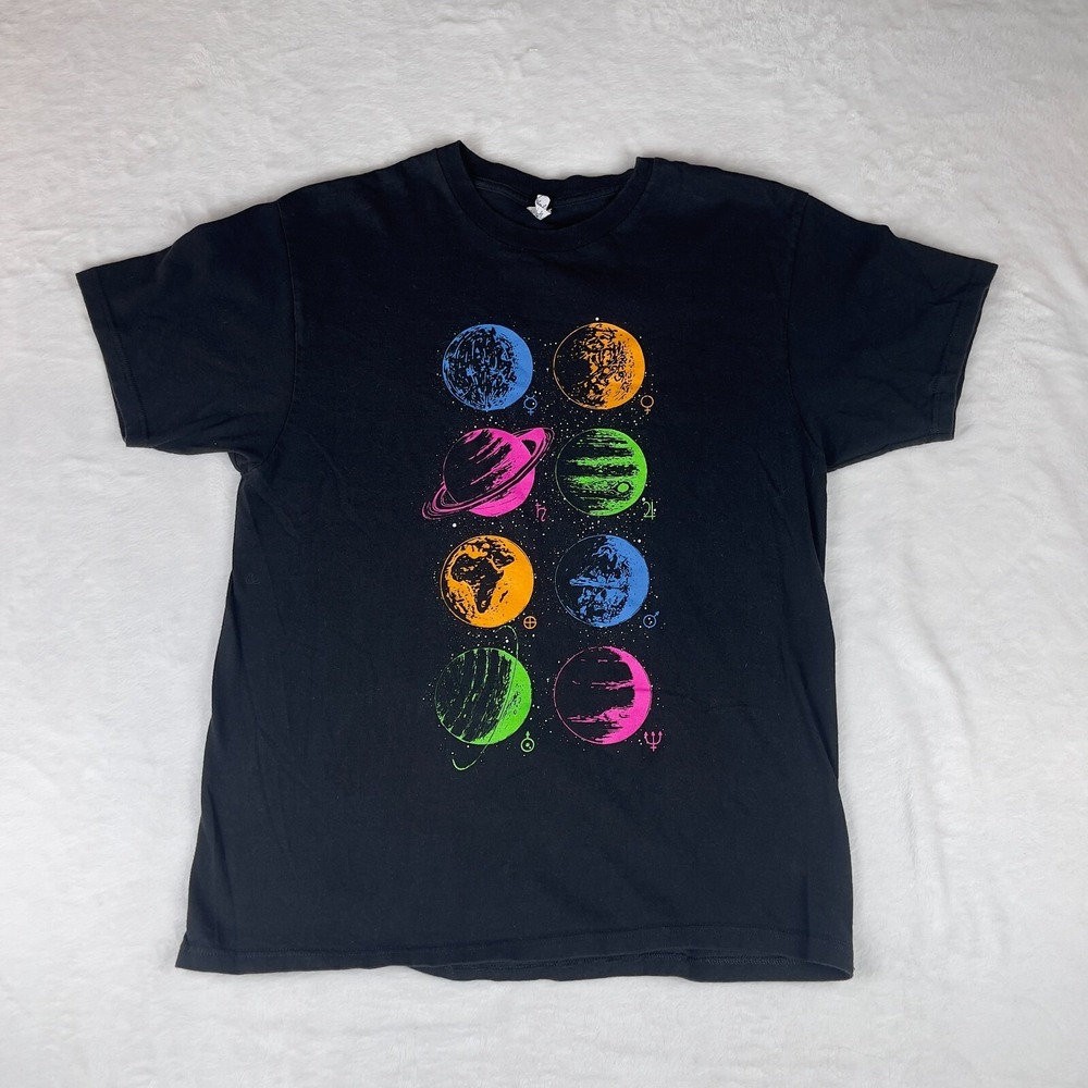 Optima T-Shirt Men Large Black Planet Solar System Regular Short Sleeve Pullover